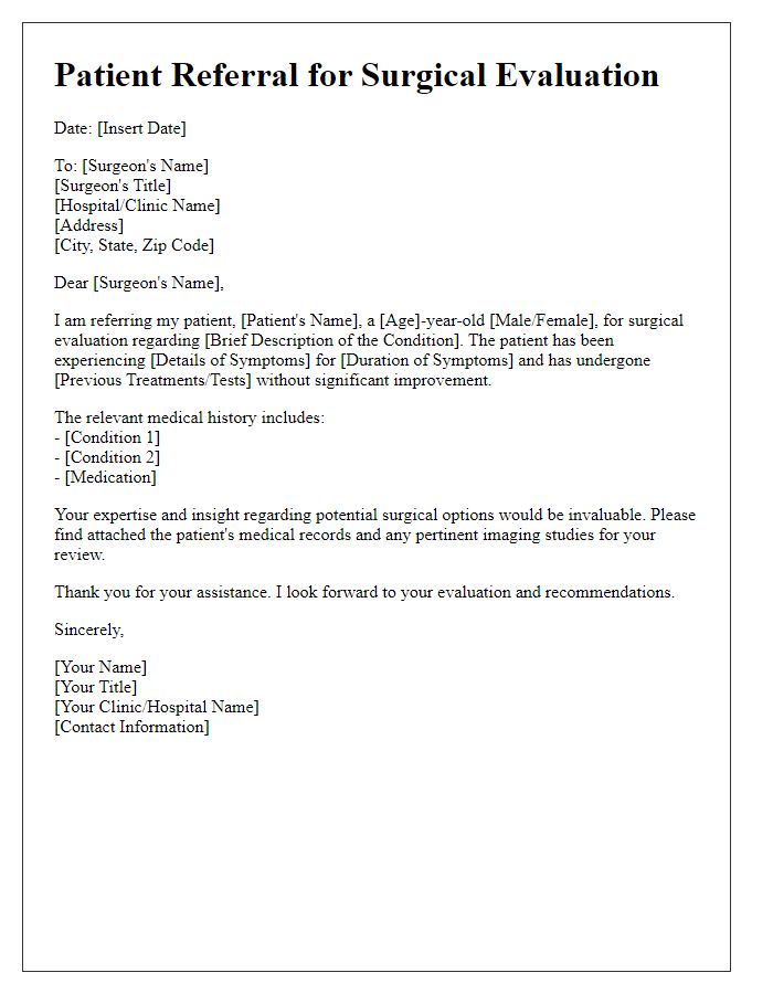 Letter template of patient referral for surgical evaluation