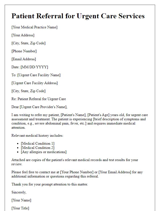 Letter template of patient referral for urgent care services