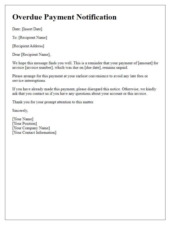 Letter template of overdue payment notification