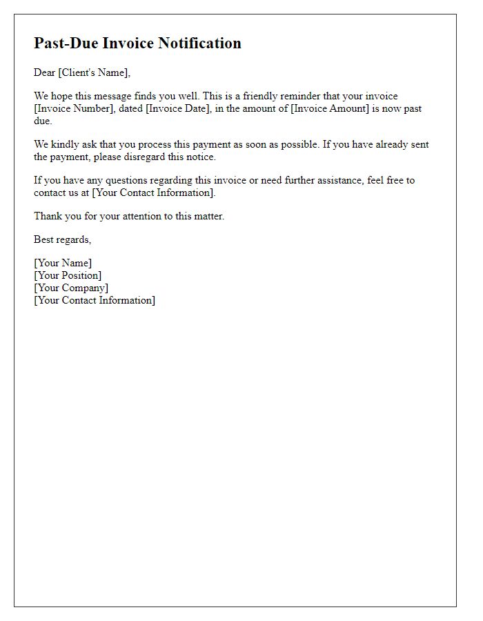 Letter template of past-due invoice notification