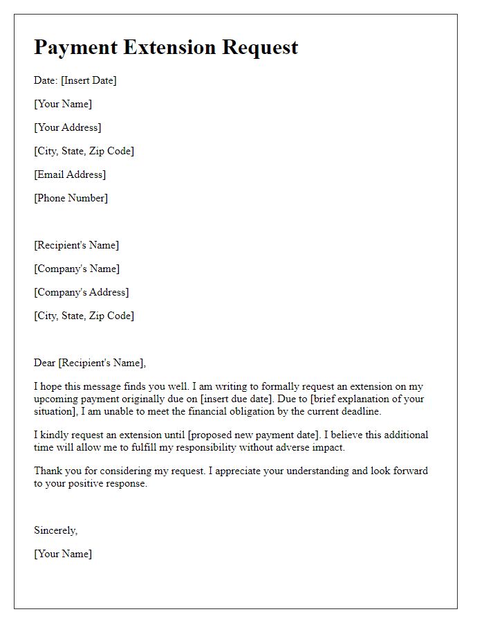 Letter template of payment extension request