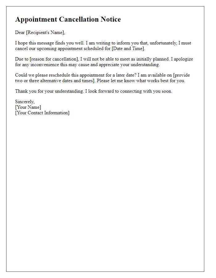 Letter template of follow-up appointment cancellation