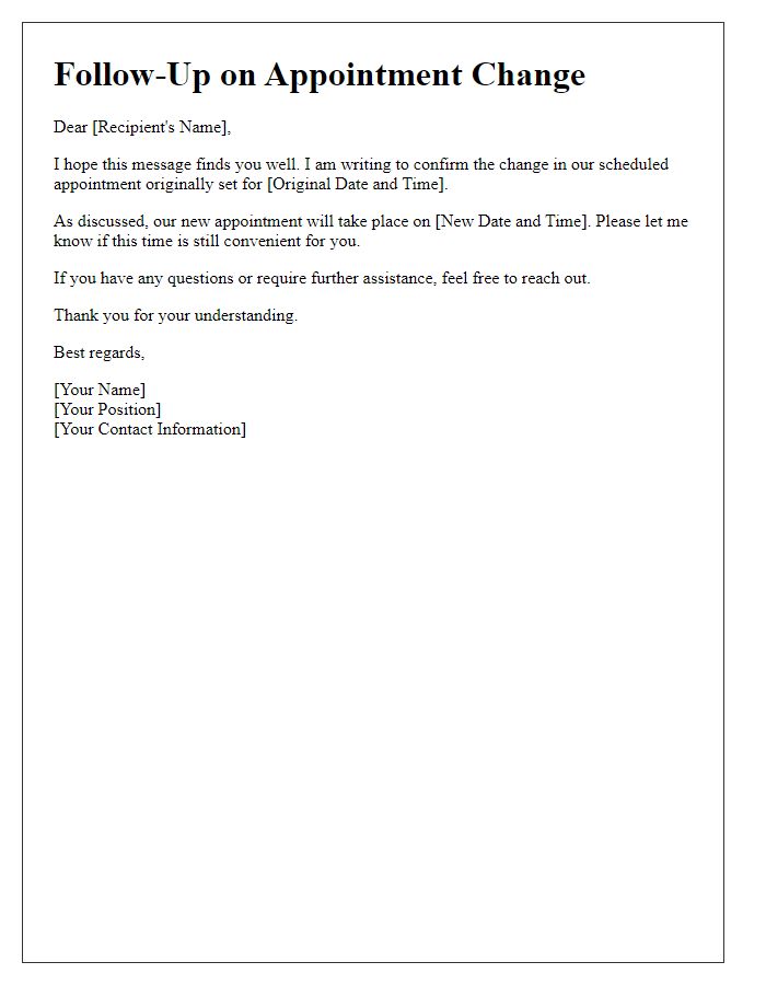 Letter template of follow-up appointment change