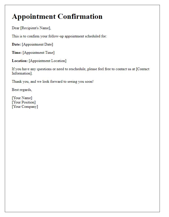 Letter template of follow-up appointment confirmation