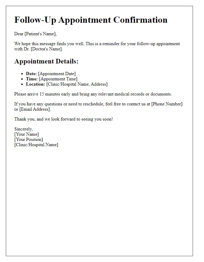 Letter template of follow-up appointment details