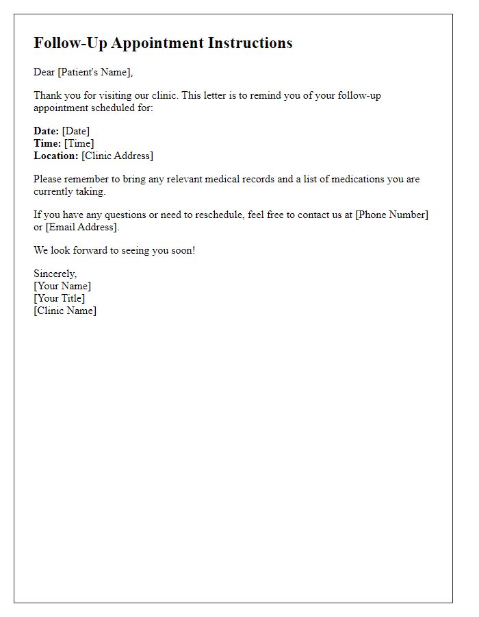 Letter template of follow-up appointment instructions