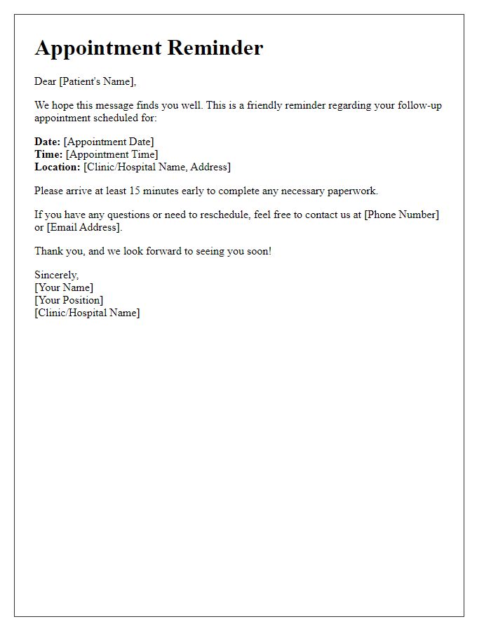 Letter template of follow-up appointment notification