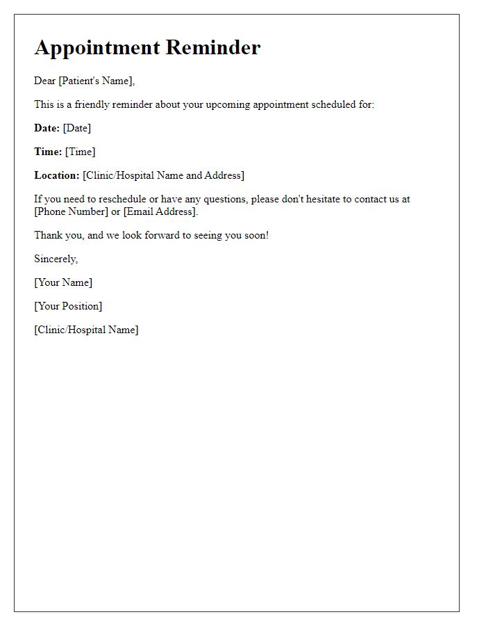 Letter template of follow-up appointment reminder