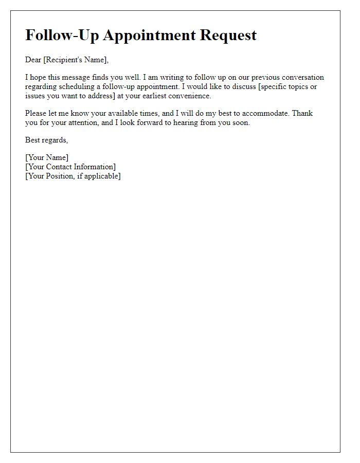 Letter template of follow-up appointment request