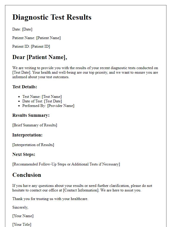 Letter template of diagnostic test outcomes communication