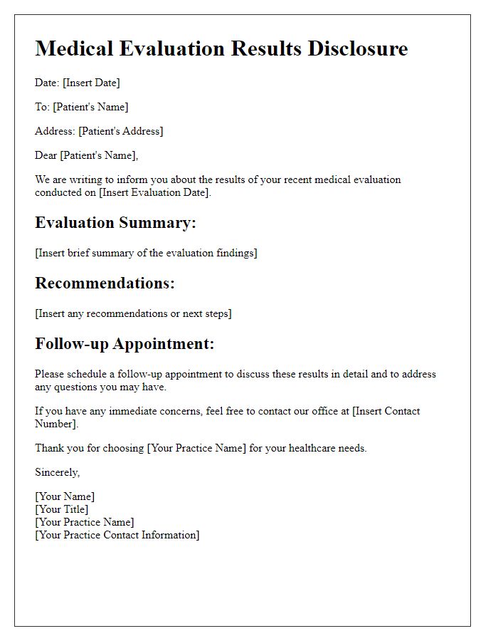 Letter template of medical evaluation results disclosure