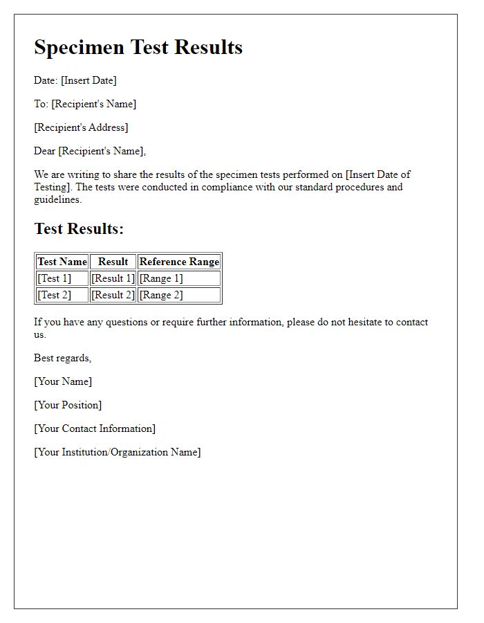 Letter template of specimen test results sharing