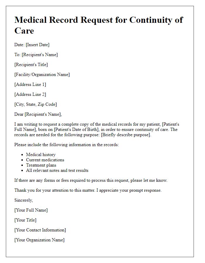 Letter template of medical record request for continuity of care