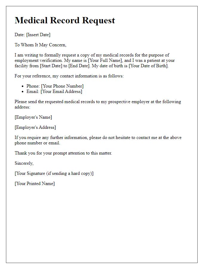 Letter template of medical record request for employment verification