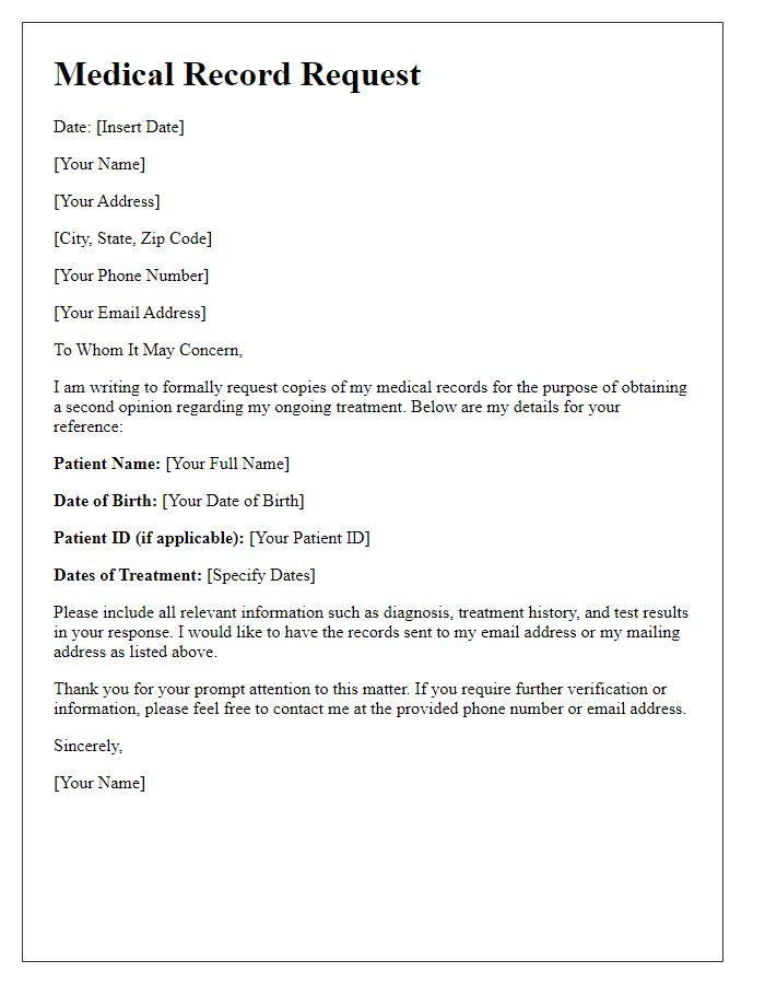 Letter template of medical record request for a second opinion