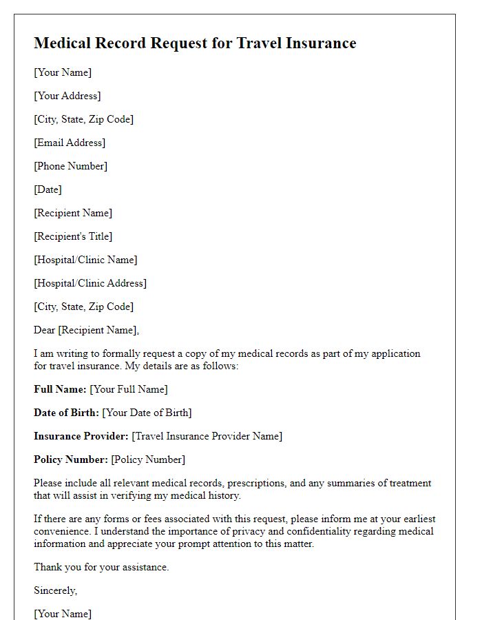 Letter template of medical record request for travel insurance