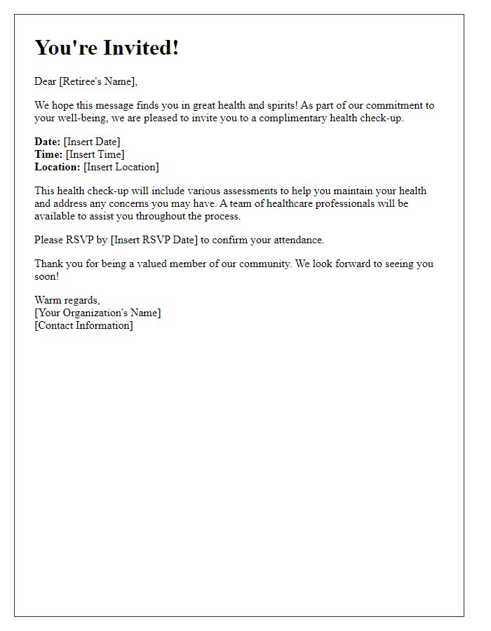 Letter template of health check-up invitation for retirees.