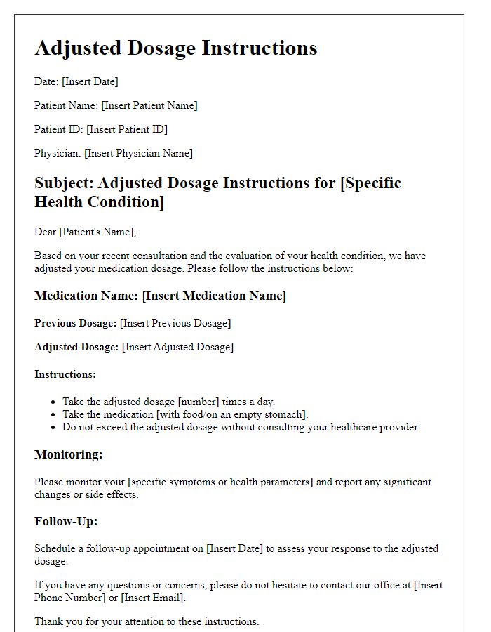 Letter template of adjusted dosage instructions for specific health conditions