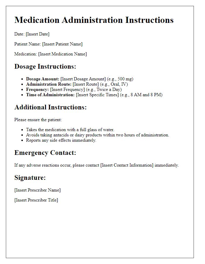 Letter template of detailed instructions for medication dosage administration