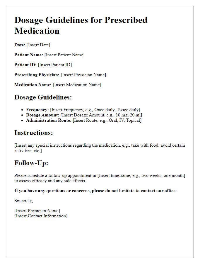 Letter template of dosage guidelines for prescribed medication