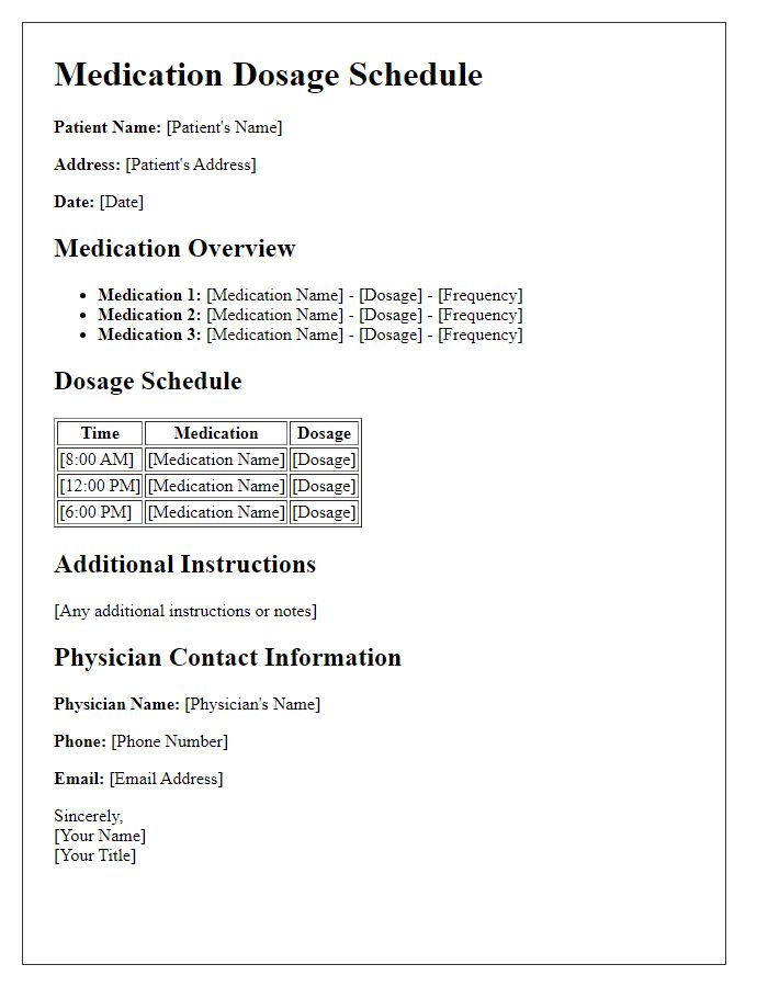 Letter template of medication dosage schedule for chronic illness management