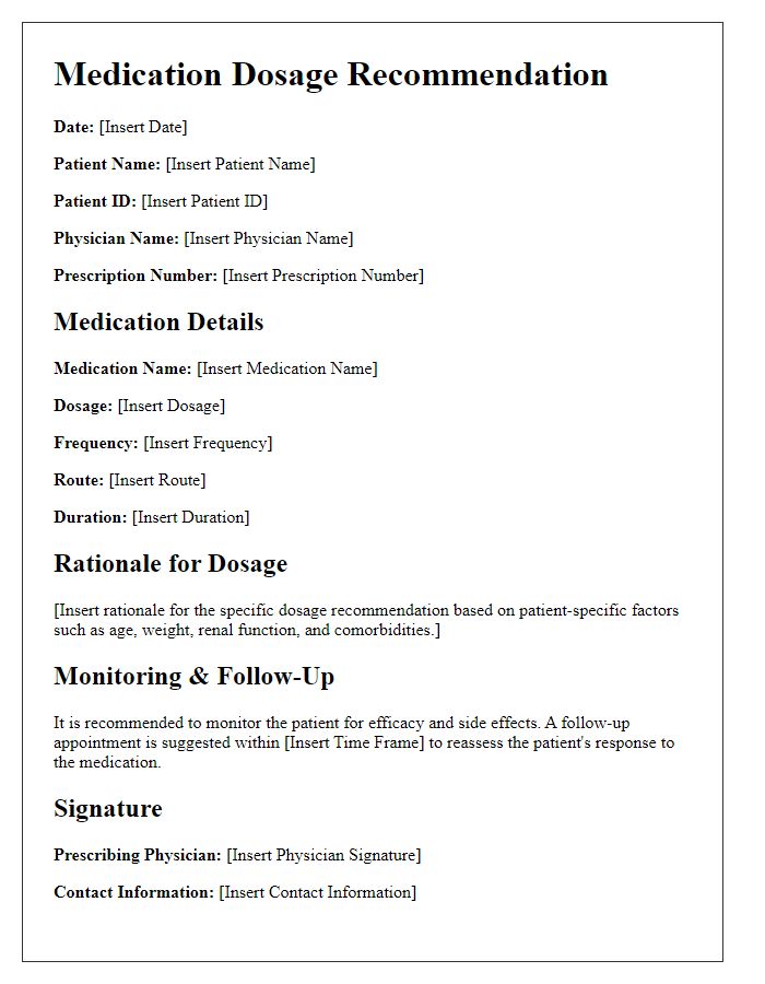 Letter template of patient-specific medication dosage recommendations