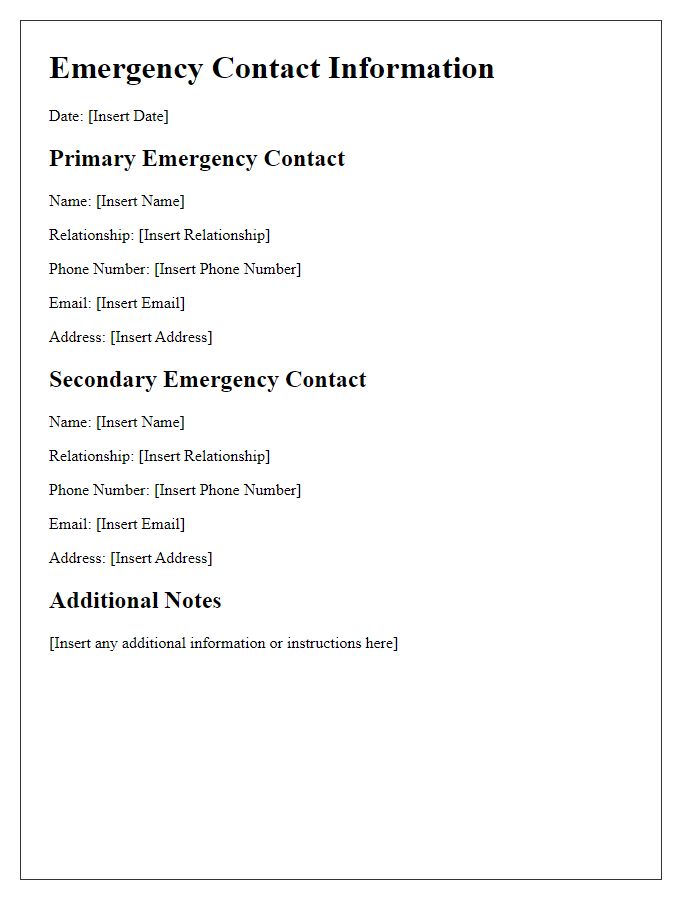 Letter template of primary and secondary emergency contacts