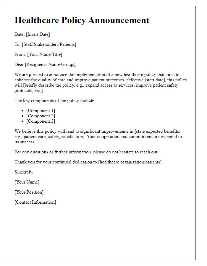 Letter template of healthcare policy announcement