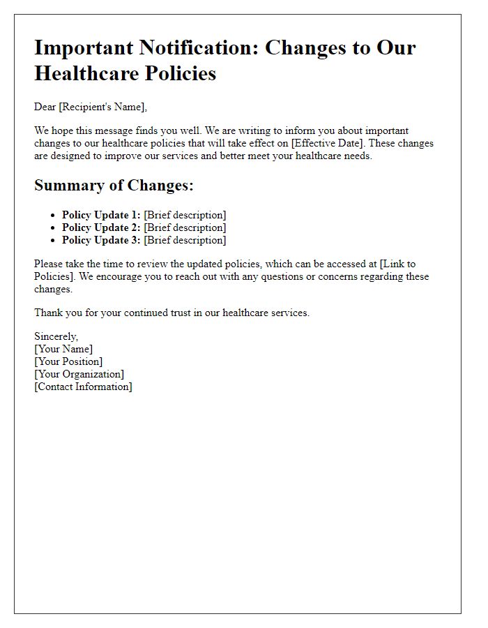 Letter template of healthcare policy changes notification