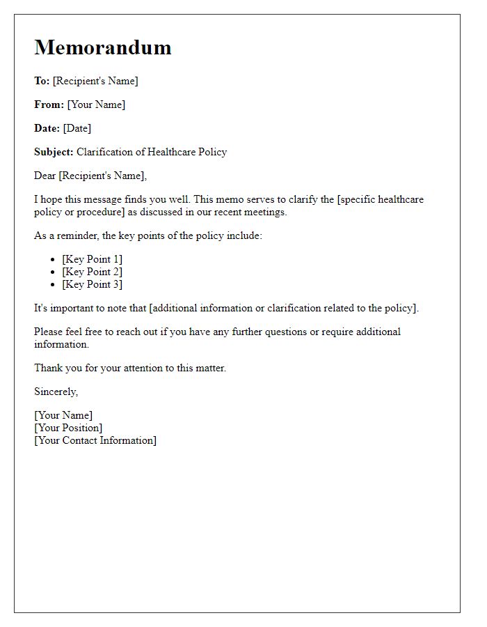 Letter template of healthcare policy clarification memo