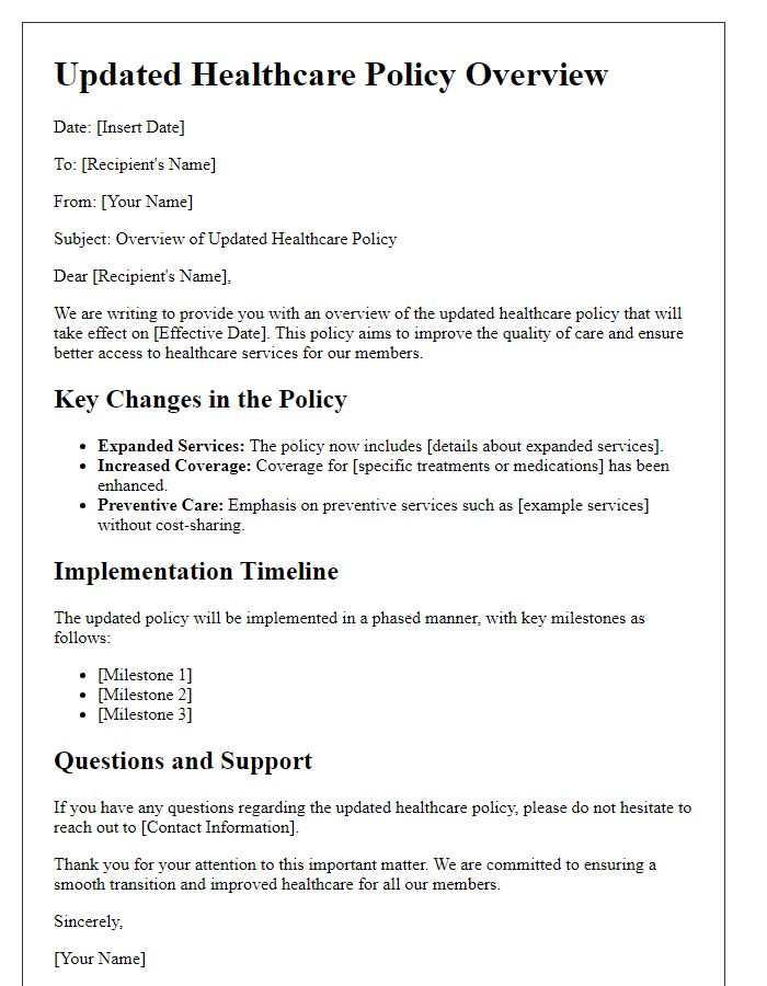 Letter template of updated healthcare policy overview