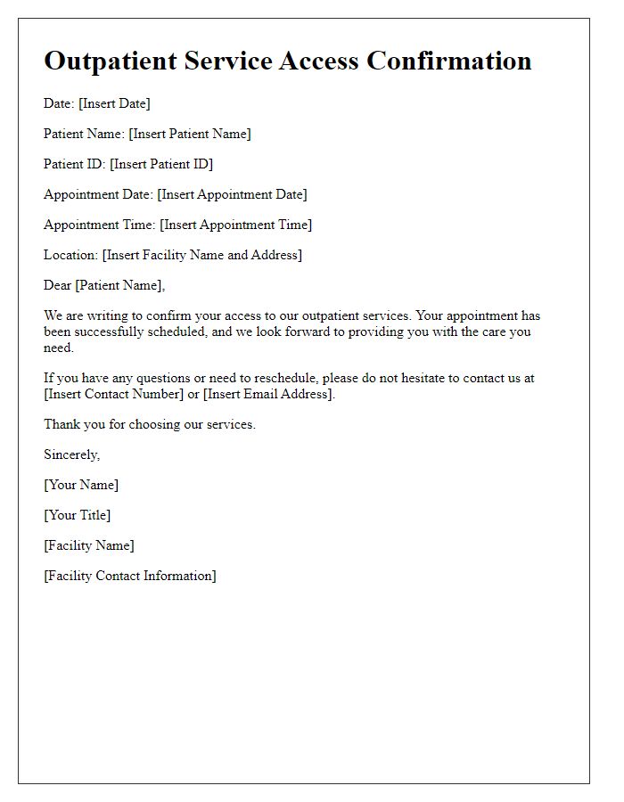 Letter template of outpatient service access confirmation