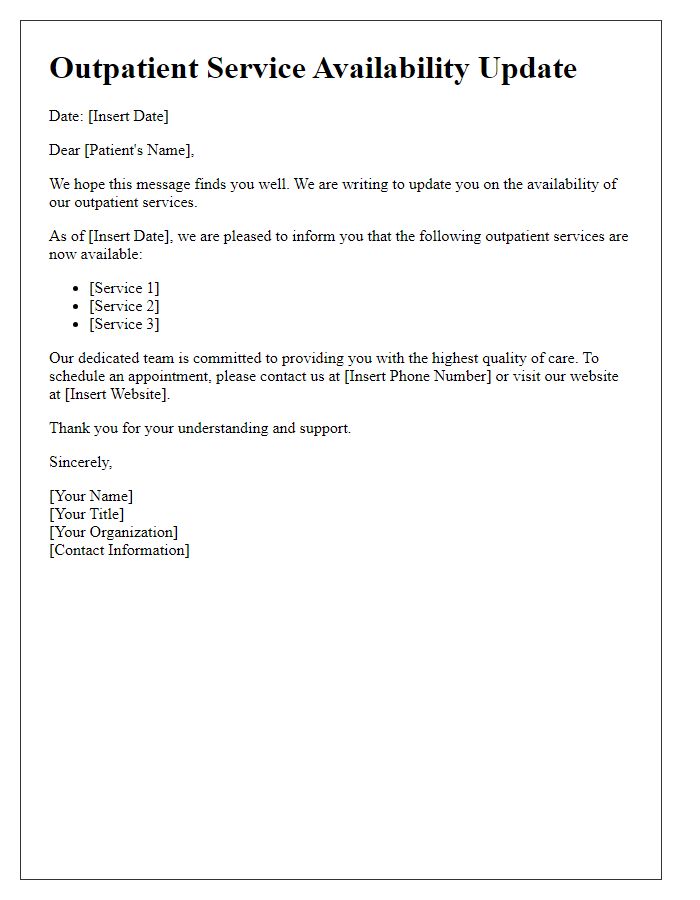 Letter template of outpatient service availability update