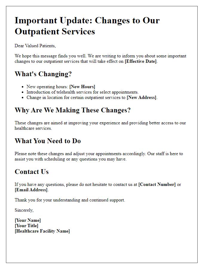 Letter template of outpatient service changes announcement