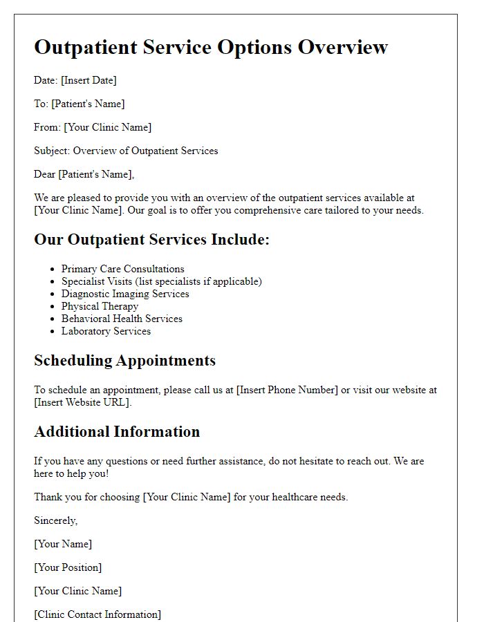 Letter template of outpatient service options overview