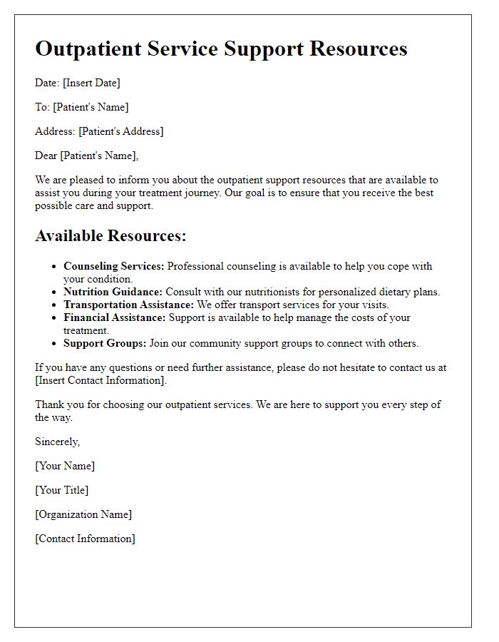 Letter template of outpatient service support resources