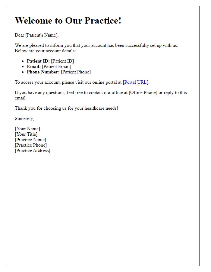Letter template of New Patient Account Setup