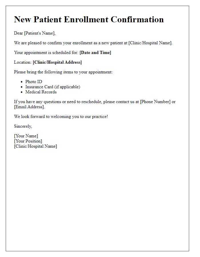 Letter template of New Patient Enrollment Confirmation