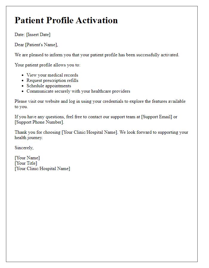 Letter template of Patient Profile Activation