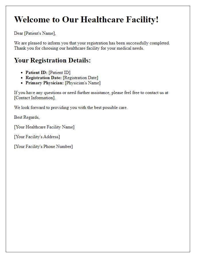 Letter template of Successful Patient Registration