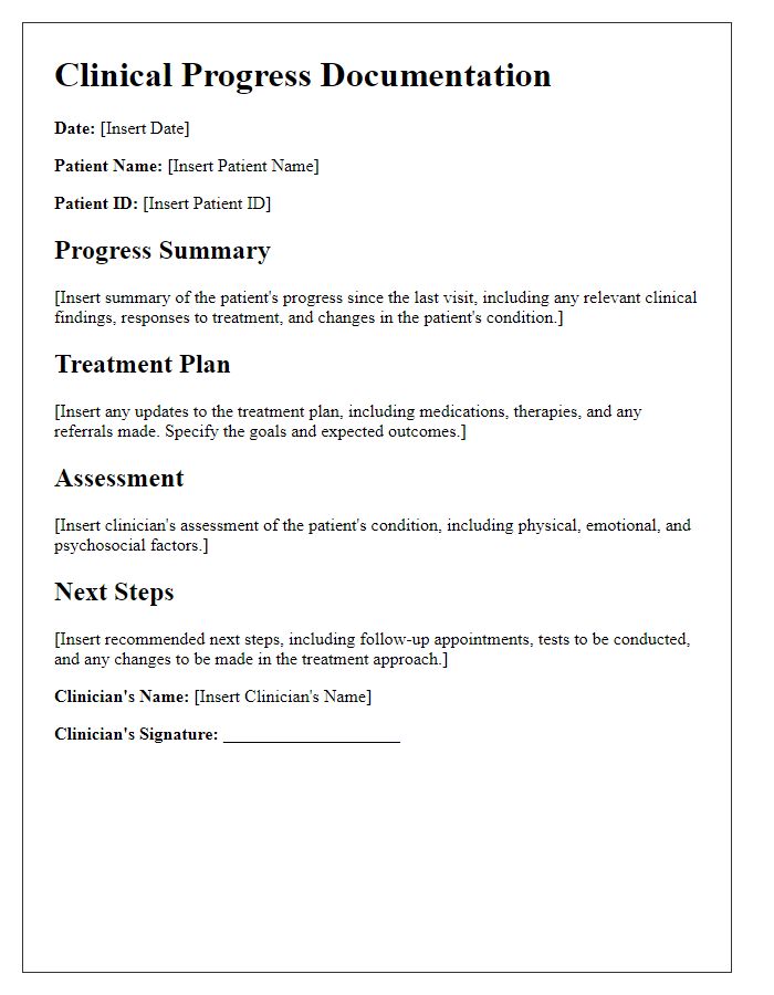 Letter template of clinical progress documentation