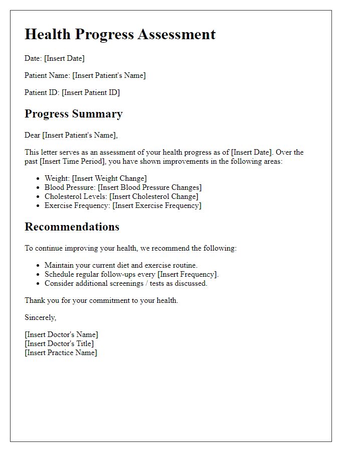 Letter template of health progress assessment