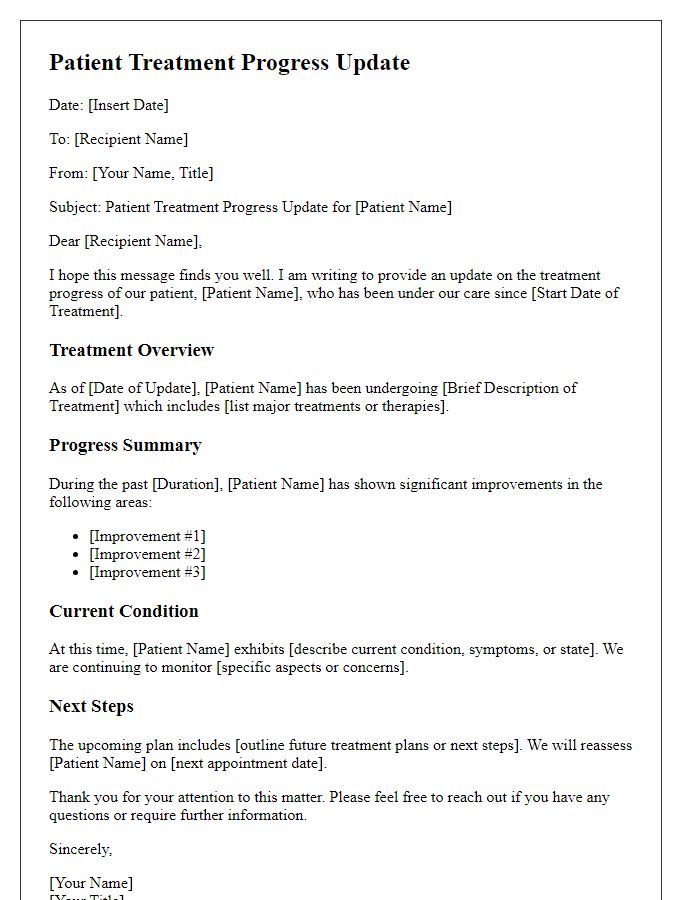 Letter template of patient treatment progress update