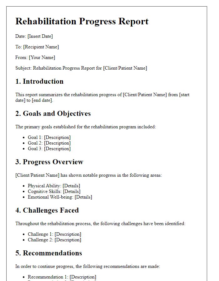 Letter template of rehabilitation progress report