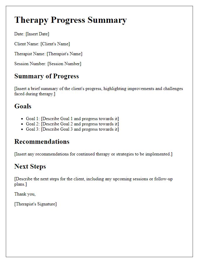 Letter template of therapy progress summary