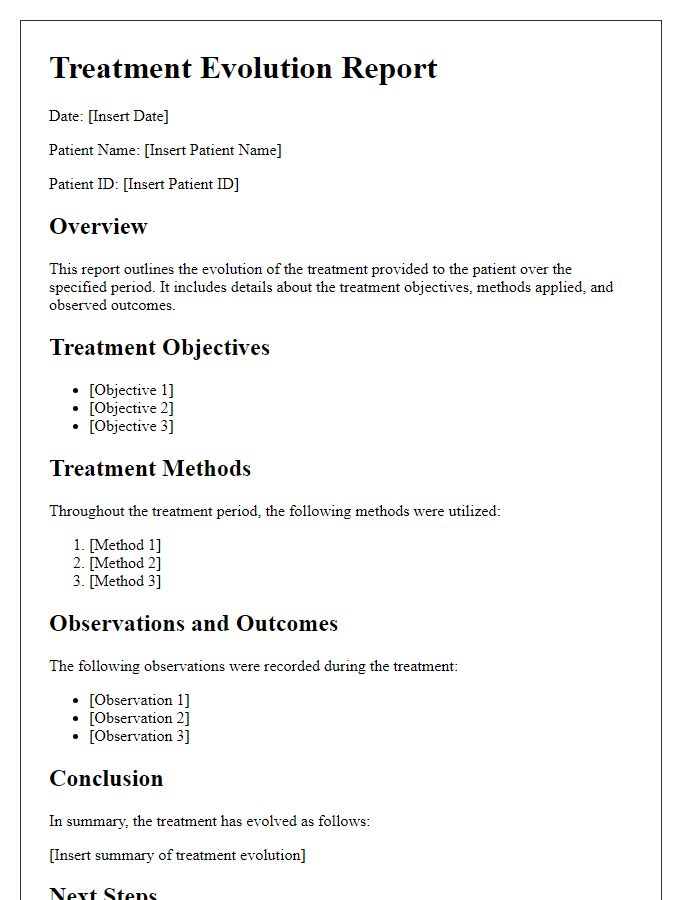 Letter template of treatment evolution report