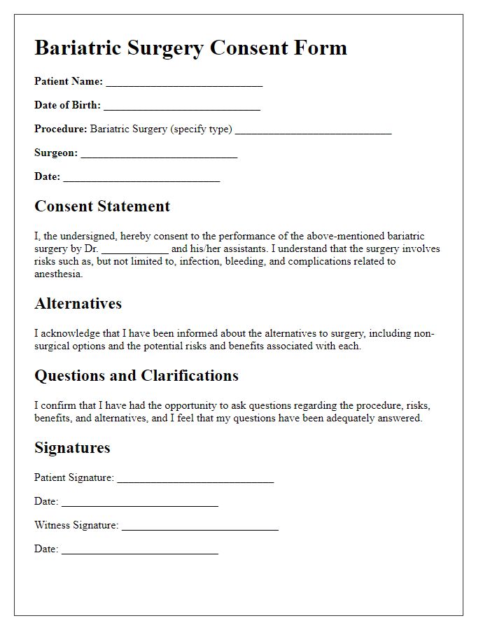 Letter template of surgical consent form for bariatric surgery