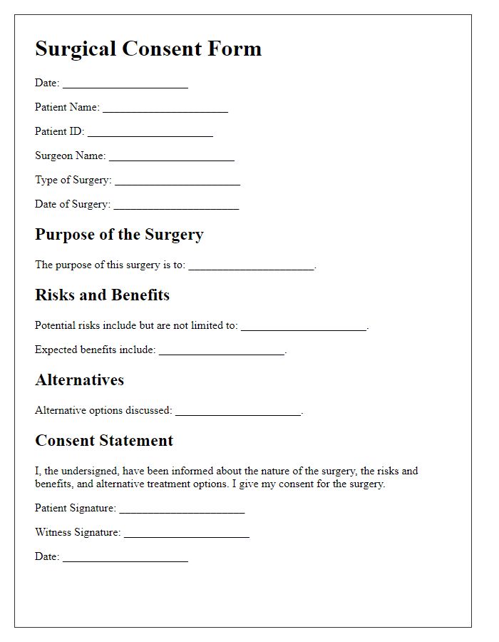 Letter template of surgical consent form for complex surgeries