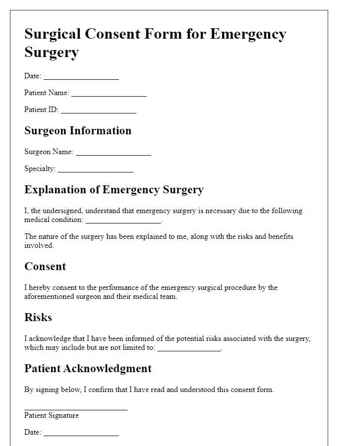 Letter template of surgical consent form for emergency surgeries