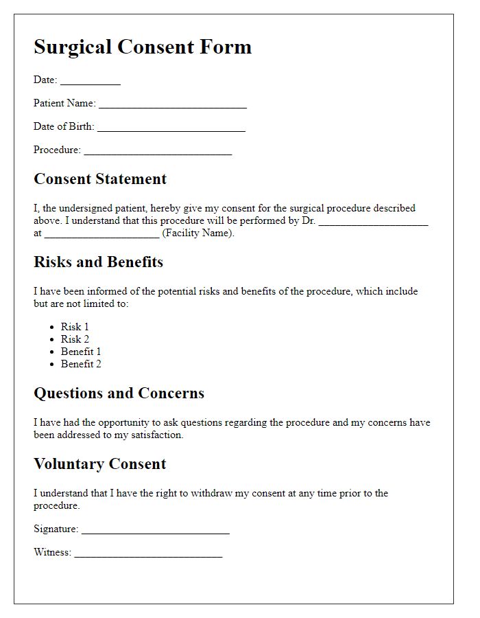 Letter template of surgical consent form for outpatient surgeries